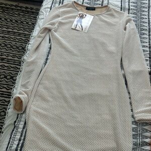 Naked Wardrobe Cream Long Sleeve Mesh Dress